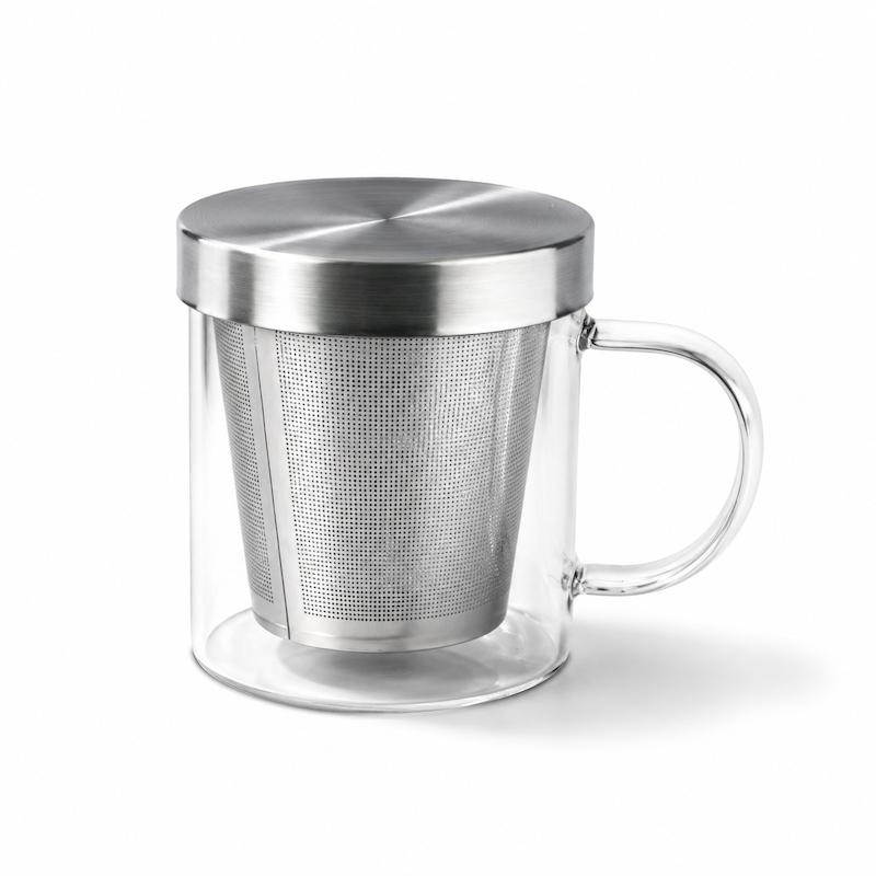 لیوان دمنوش ساز پیرکس 350 میلی لیتری با صافی استیل و درب