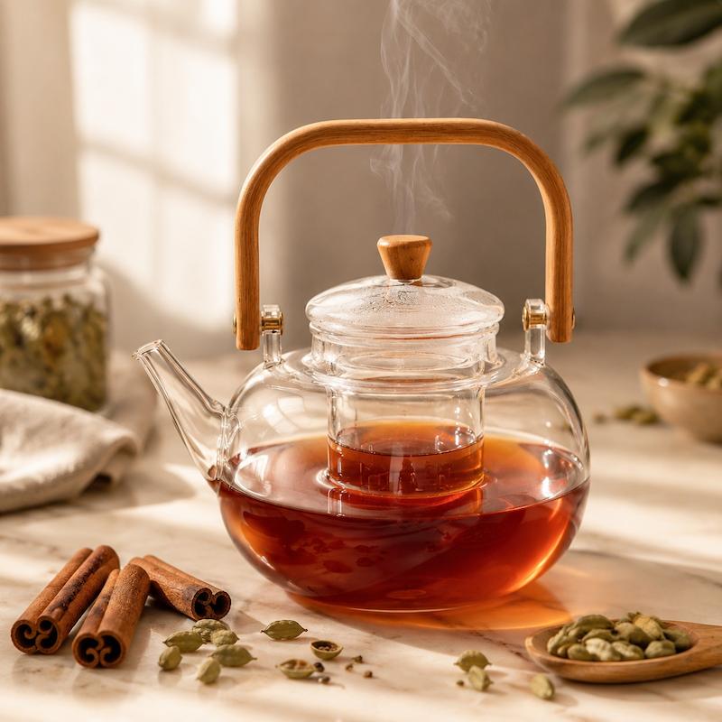 قوری تمام پیرکس شعله مستقیم 1200 میلی لیتری مناسب دم کردن چای و دمنوش
