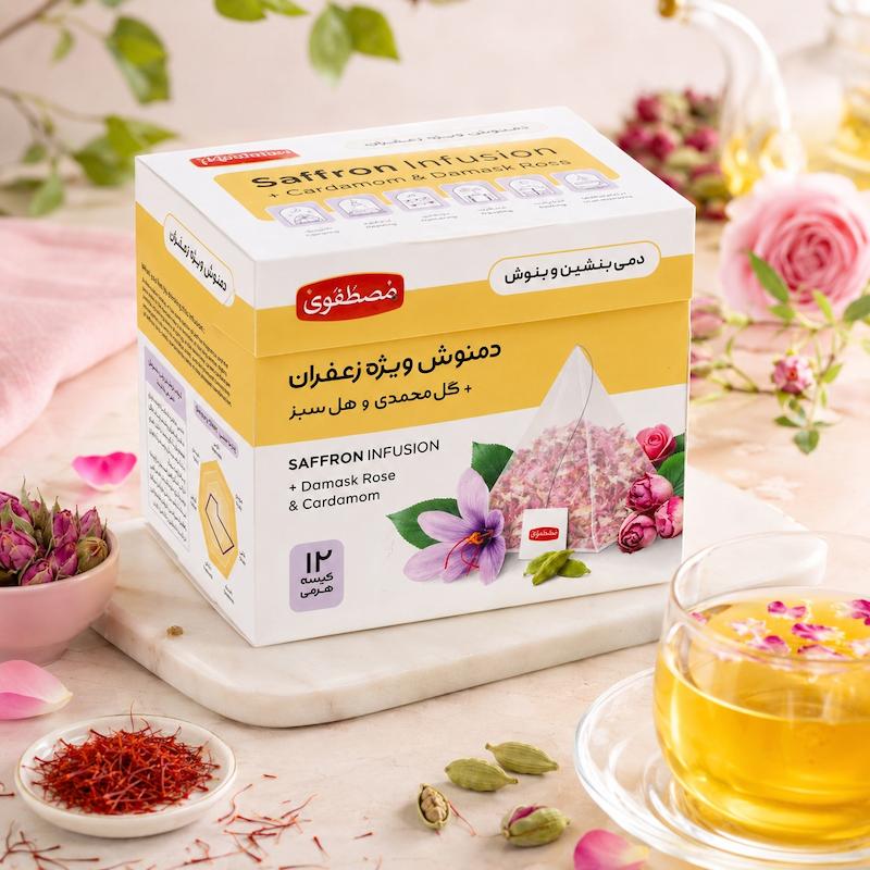 دمنوش زعفران و هل سبز و گل محمدی کافه دانه