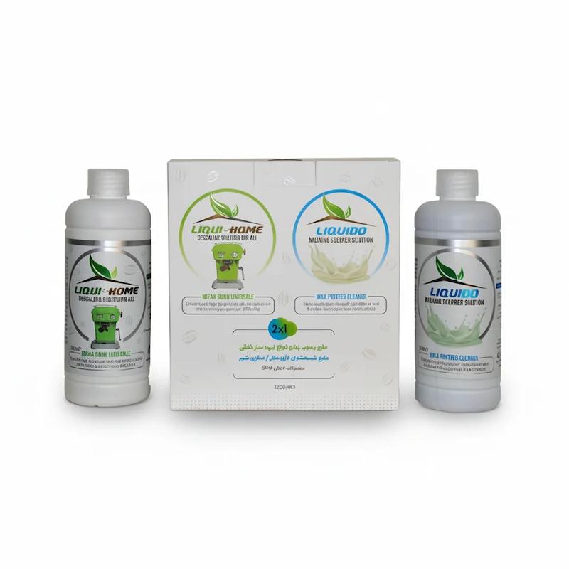 بسته ۲ عددی محلول شوینده و رسوب‌زدای قهوه‌ ساز خانگی Liqui Home | تمیزکننده و جرمگیر دستگاه اسپرسو