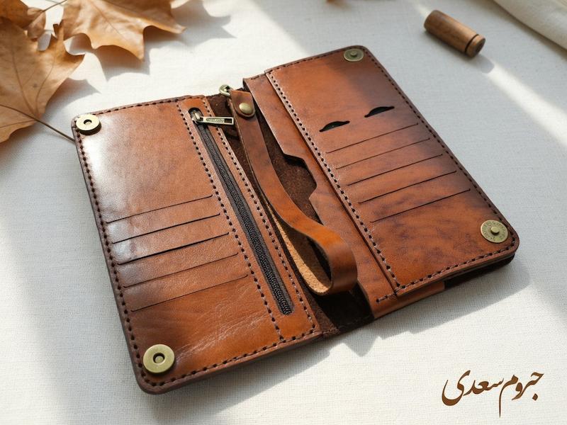 کیف پول و موبایل چرم طبیعی مدل کیهان کد 30