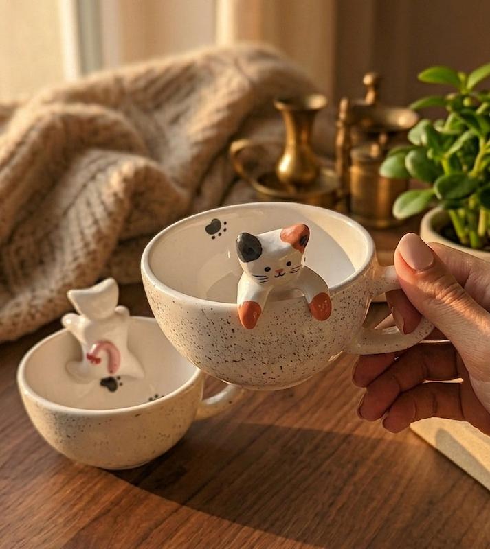 ماگ سورپرایزی و عروسکی گربه آویزان