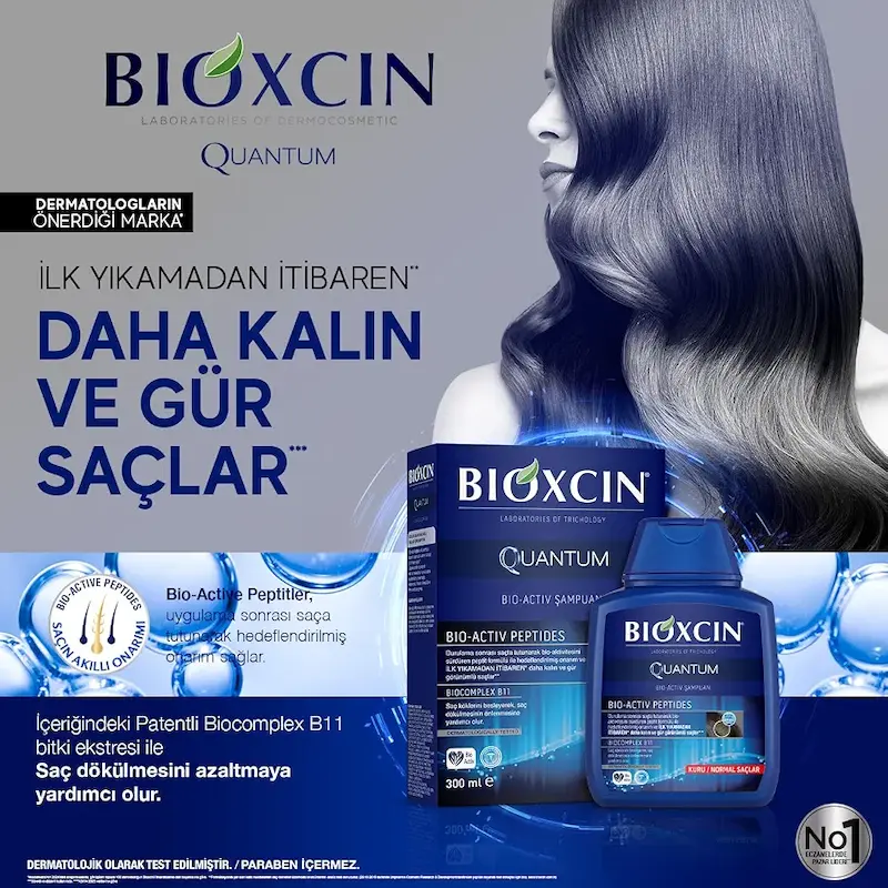 شامپو ضد ریزش بیوکسین کوانتوم بیواکتیو مخصوص موهای چرب (Bioxcin Quantum Bio-Activ Şampuan - Yağlı Saçlar)