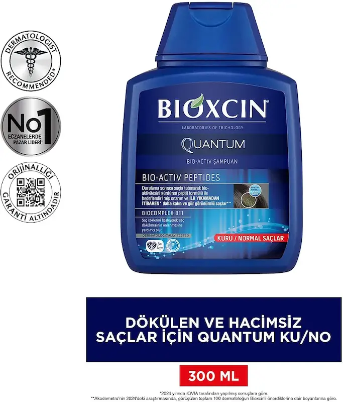شامپو ضد ریزش بیوکسین کوانتوم بیواکتیو مخصوص موهای چرب (Bioxcin Quantum Bio-Activ Şampuan - Yağlı Saçlar)