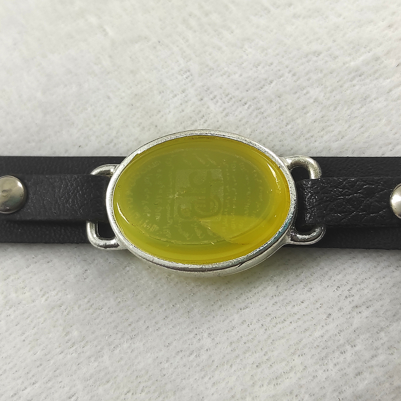 دستبند چرم دارای سنگ عقیق خطی طرح علی (ع) سلین کالا MPS-12301109