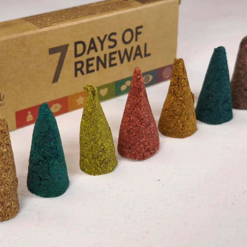 عود مخروطی دستساز پالوسانتو ۷ چاکرا اینسپایا ( Seven Chakras Palo santo Cones )