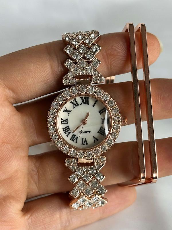 ساعت فول نگین رزگلد