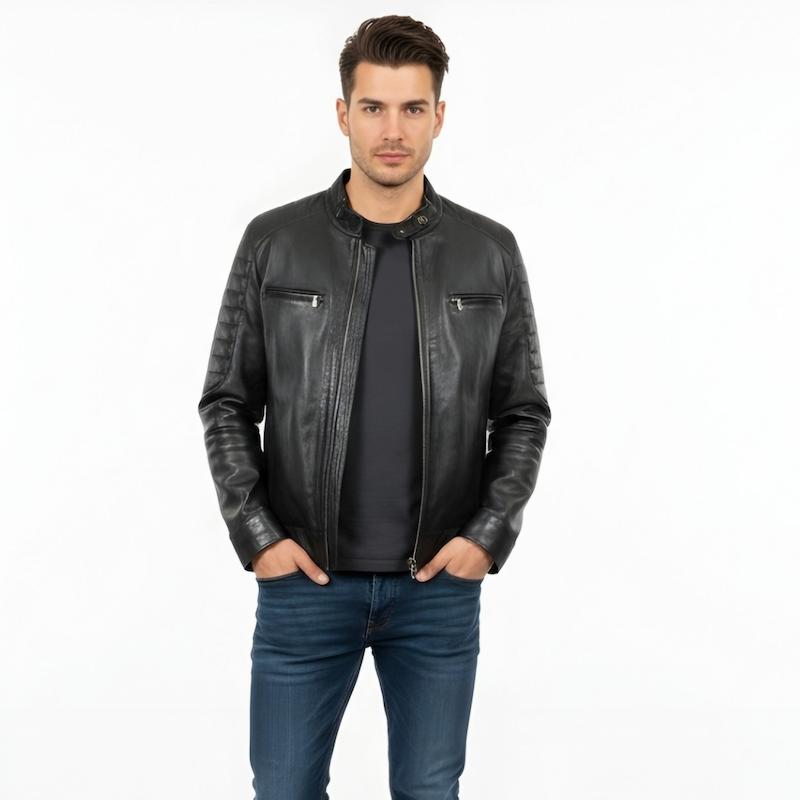 کاپشن مردانه چرم مدل مارکو مشکی 