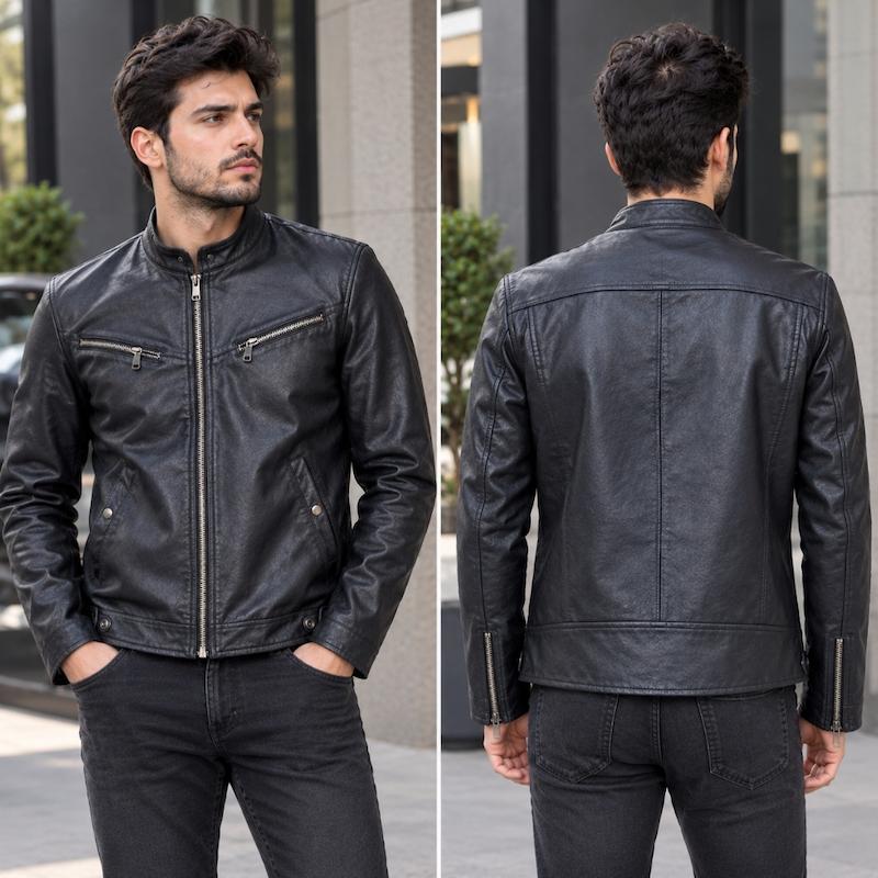 کاپشن چرم مردانه گاوی مدل پدرو رنگ مشکی
