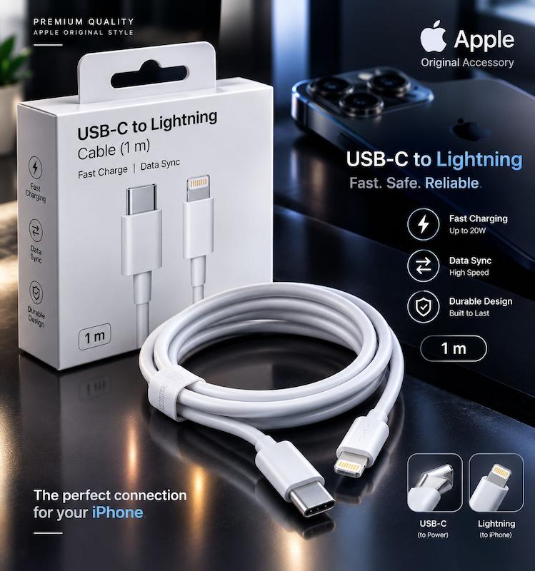 کابل شارژر اپل آیفون پرو11طول ۱.۲ متر(گارانتی 6ماهه){100 درصد اصلی}