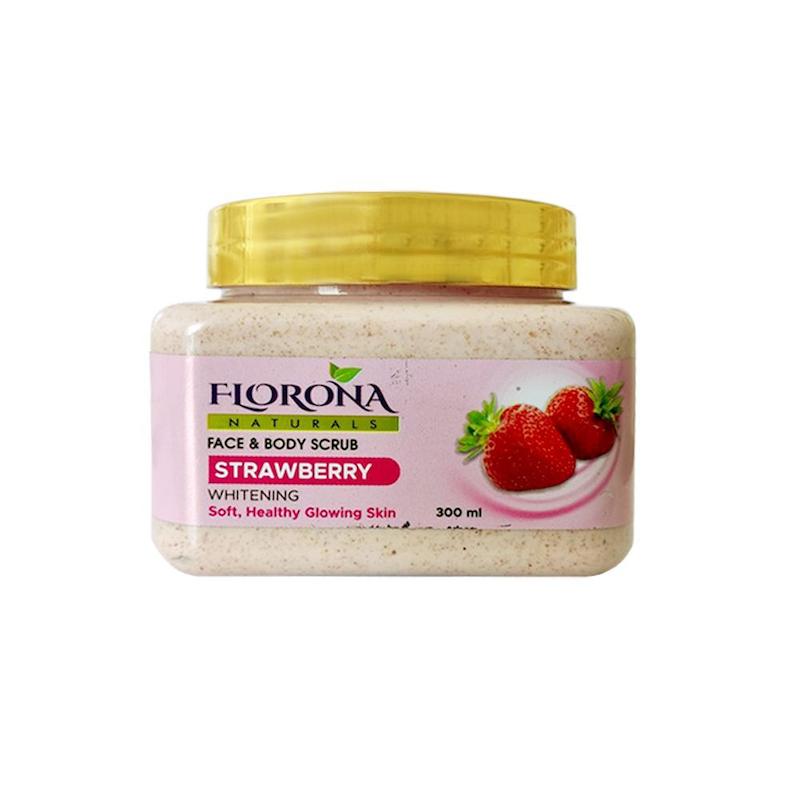 اسکراب صورت و بدن فلورونا FLORONA عصاره توت فرنگی حجم 300 میلی لیتر
