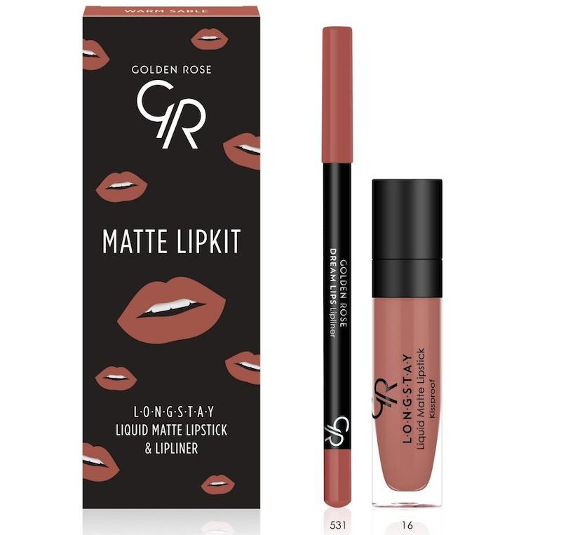 لیپ کیت گلدن رز ( ست رژ لب مایع + خط لب ) رنگ WARM SABLE