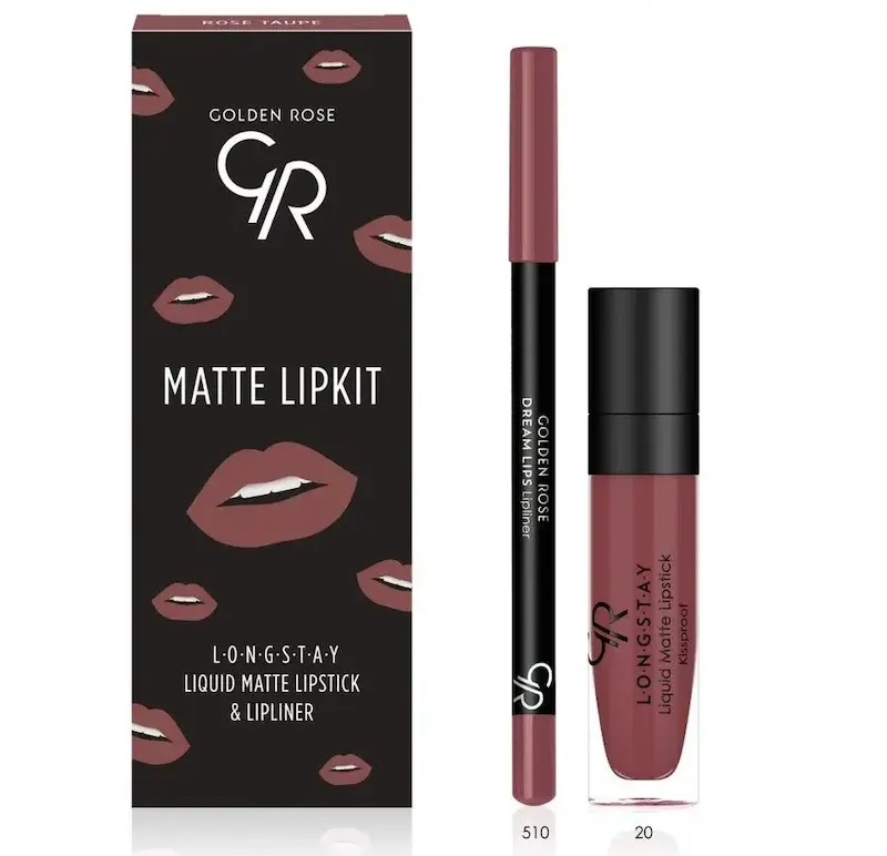 لیپ کیت گلدن رز ( ست رژ لب مایع + خط لب ) رنگ ROSE TAUPE