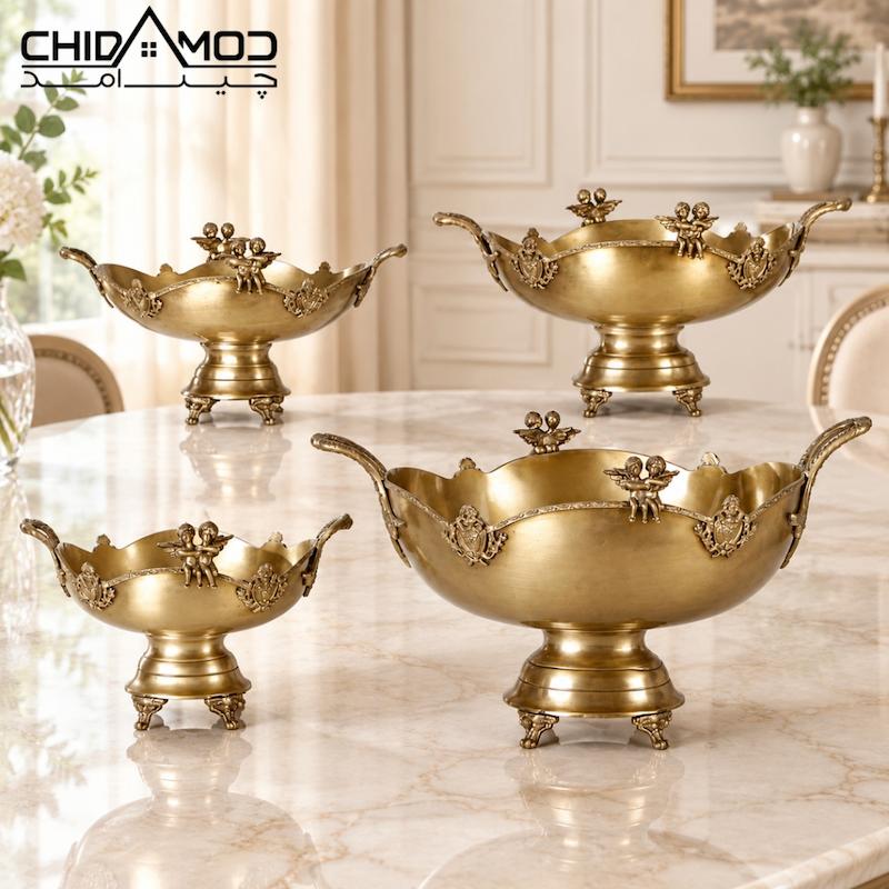 ظرف پذیرایی چهار گل برنجی طرح دو فرشته