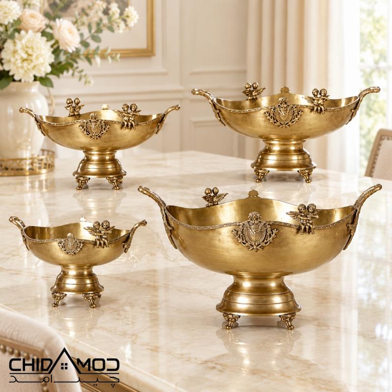 ظرف پذیرایی دو گل کنگره برنجی دو فرشته