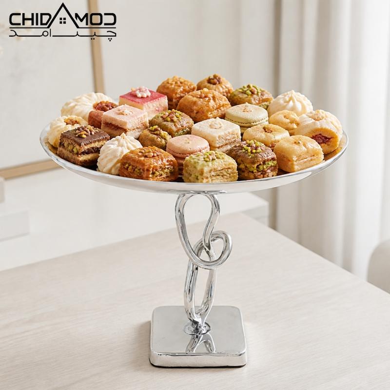 شیرینی خوری پایه دار آلومینیومی طرح پیچ