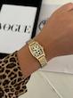 ساعت طلایی پلنگی بند حصیری