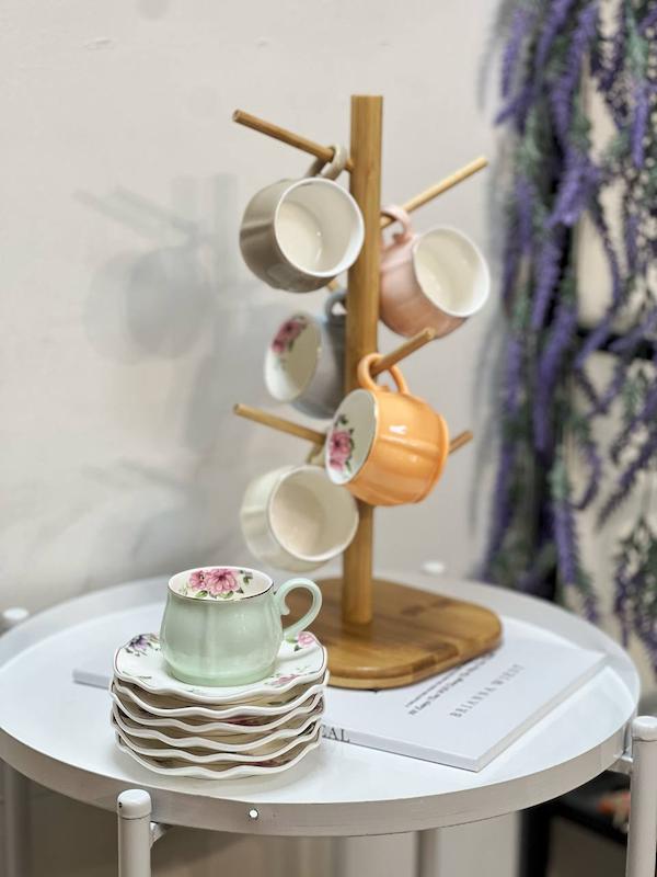 ست قهوه خوری و نعلبکی رنگی چینی