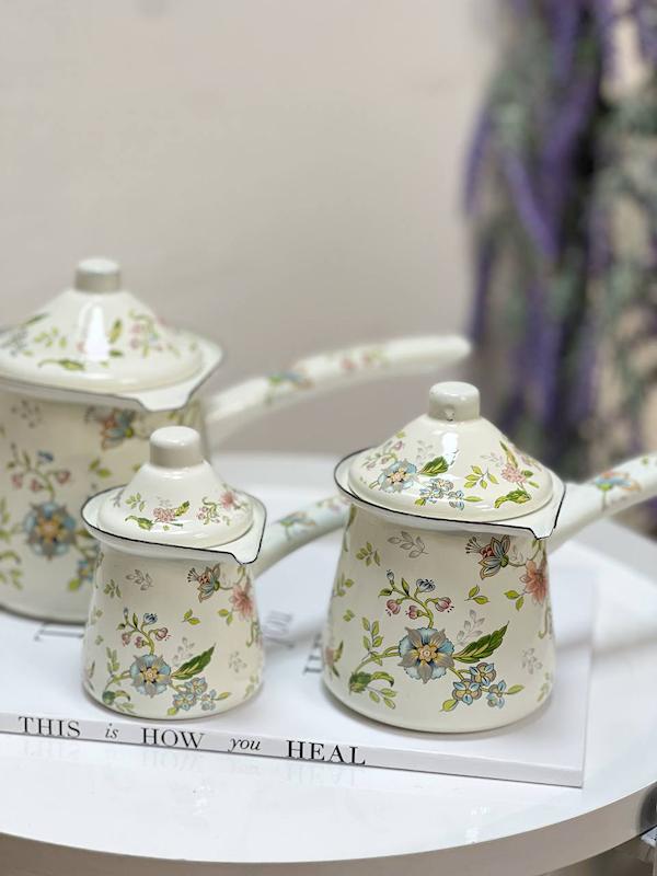 ست شیرجوش لعابی گلدار سه عددی