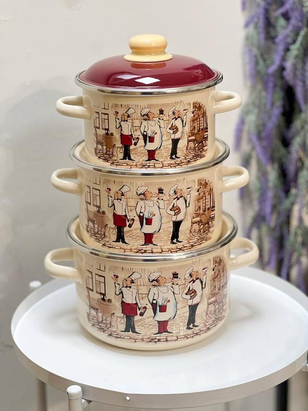 ست قابلمه لعابی روس سرآشپز درب قرمز