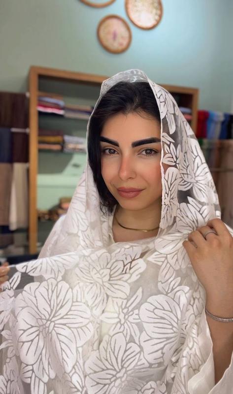 شال لوکس حریر دووره/ سفید و مشکی