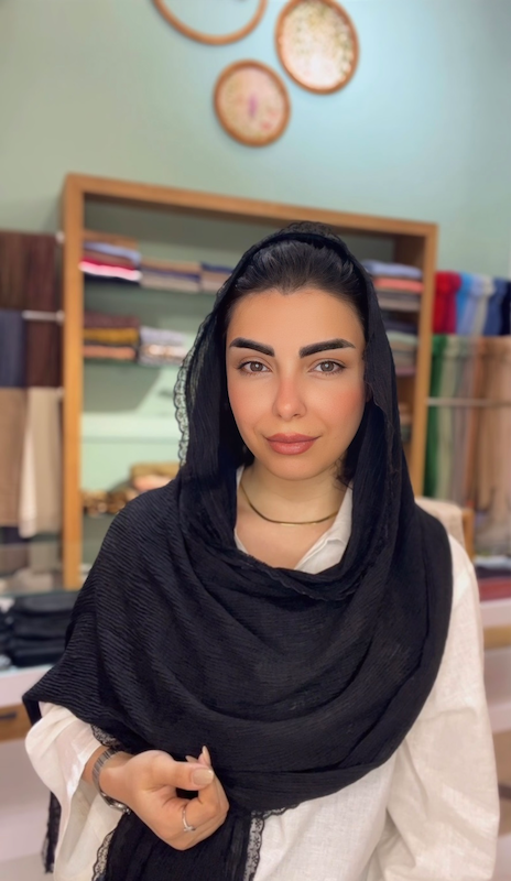 شال پلیسه لبه تور مشکی