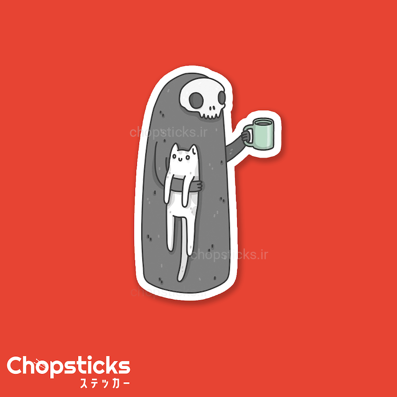 استیکر ghost & cat & coffee