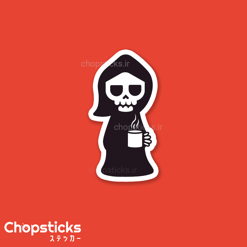 استیکر skull with coffee