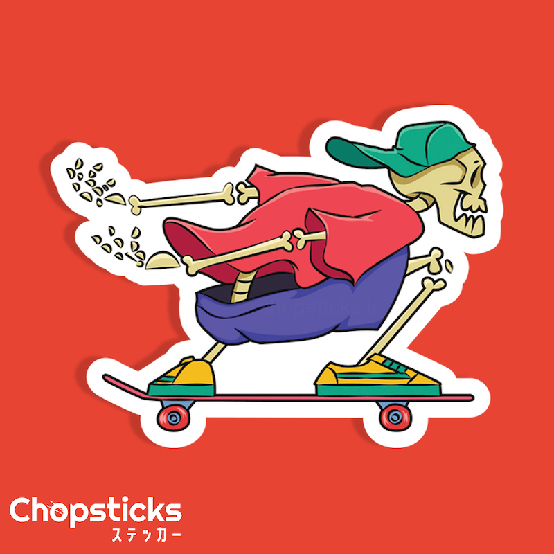 استیکر skeleton on skateboard
