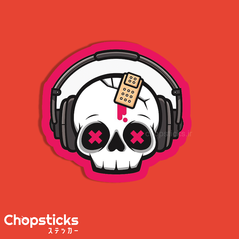 استیکر skull headphones redbubble
