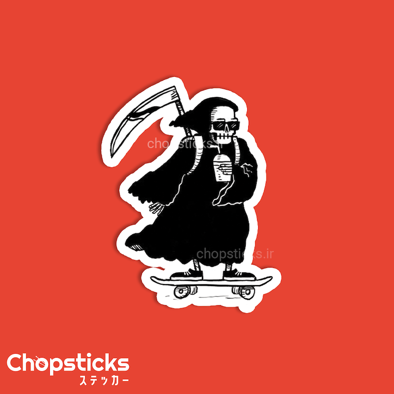 استیکر skeleton with skateboard
