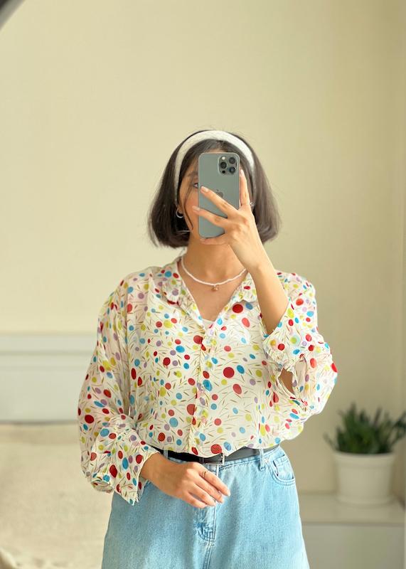 شومیز حریر توپ توپی cute