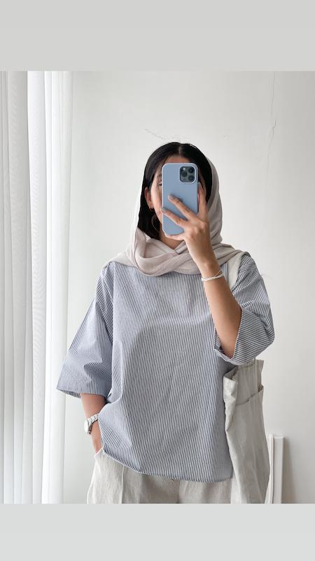 مانتو جلوبسته طوسی راه راه