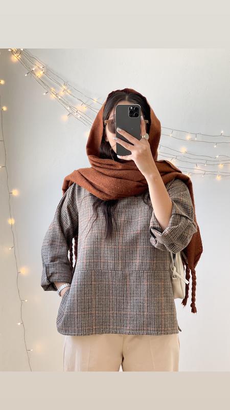 مانتو چهارخانه قهوه ای کد: ۱۲۱۳