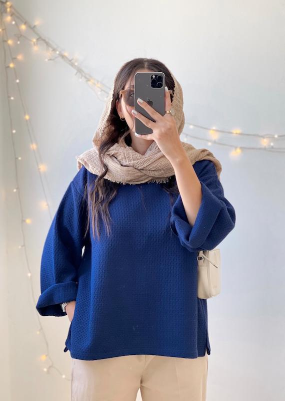 مانتو سرمه ای پشمی بافت