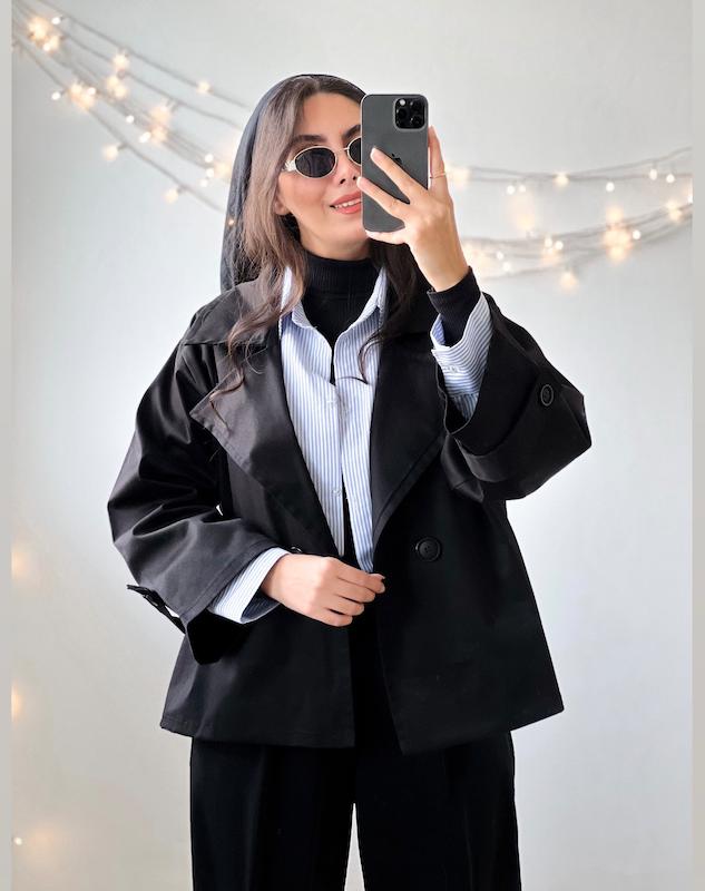 ترنچ کت مشکی کد:۱۱۳۹