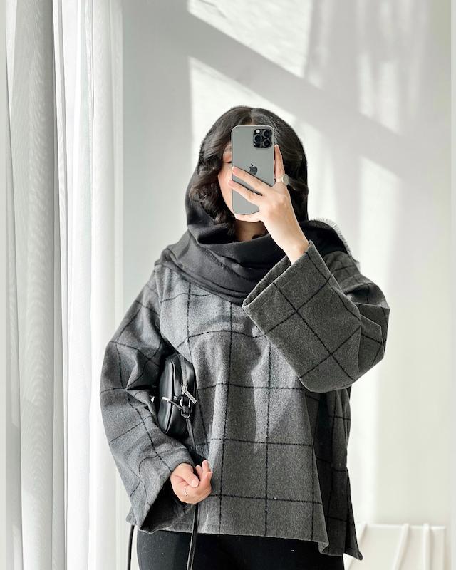 پالتو فوتر چهارخانه زغالی کد : 1263