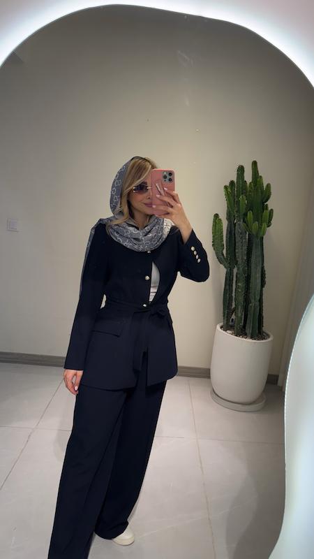 کت تک یقه گرد سرمه ای