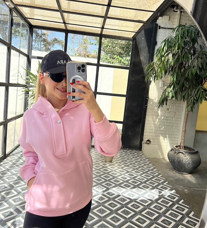 هودي تك ٢دكمه صورتي