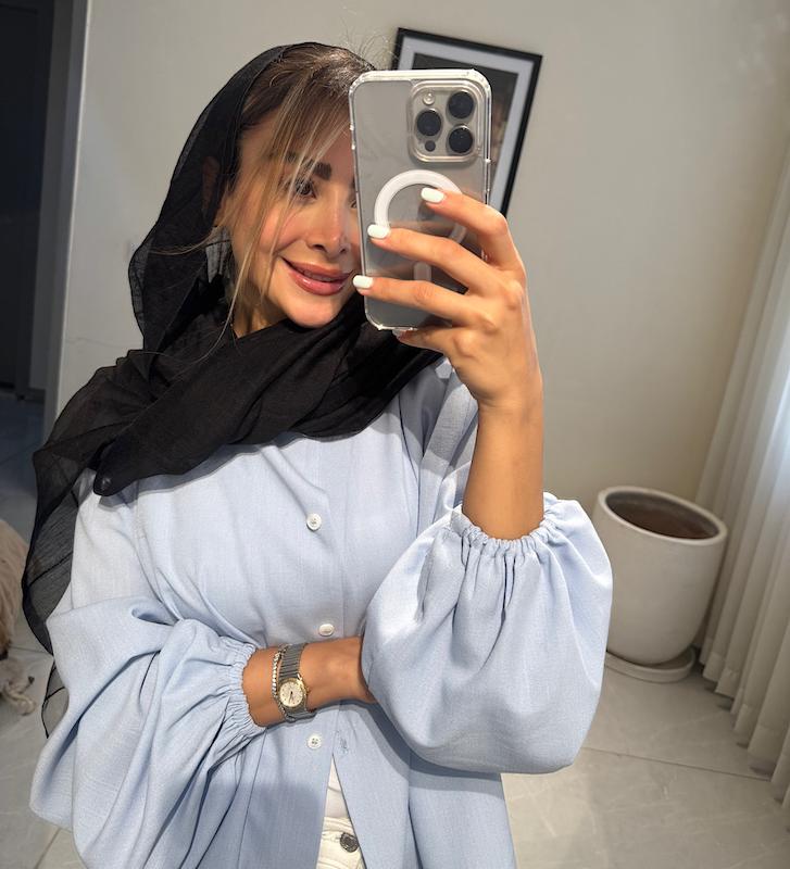 شوميز آستين پفي آبي آسماني