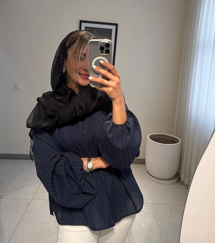شوميز آستين پفي سرمه اي
