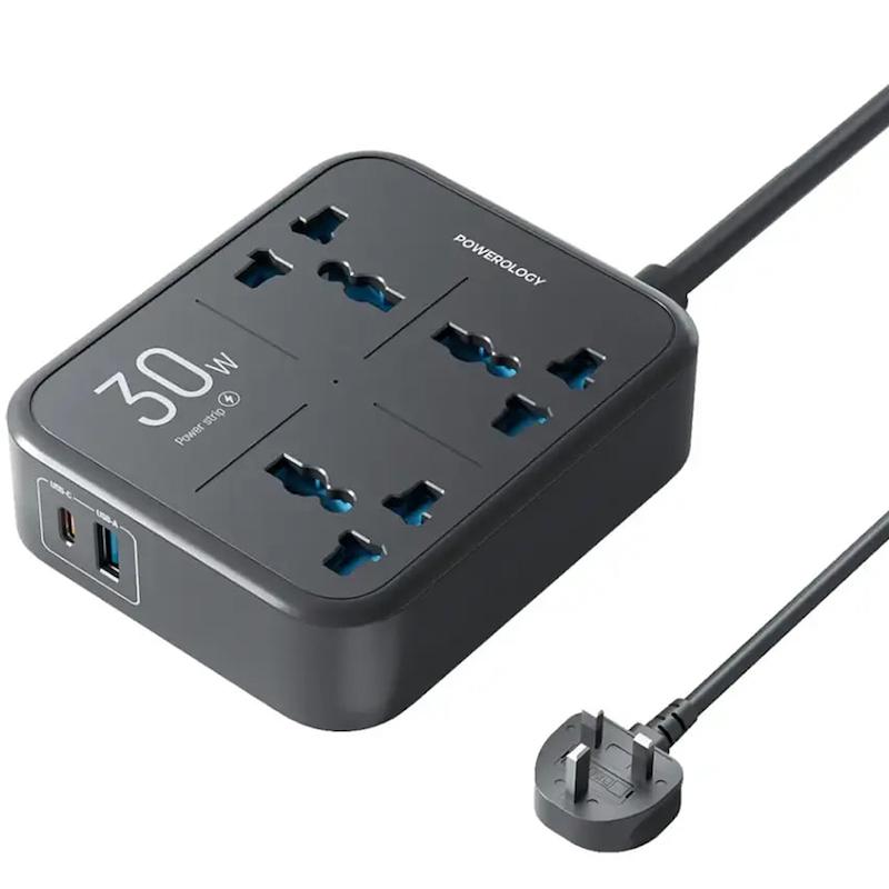 چند راهی و محافظ برق 3250 وات سه سوکت، یک USB و یک تایپ‌سی پاورولوژی PWCUQC037