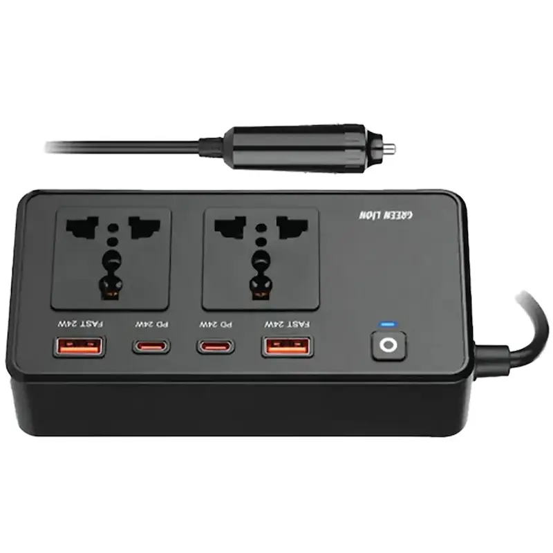 اینورتر خودرو 200 وات و شارژر فندکی فست شارژ ماشین تایپ‌سی گرین‌لاین GC-200