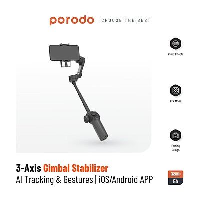 گیمبال و استبلایزر موبایل با قابلیت تشخیص حرکت پرودو Porodo 3-Axis Gimbal P9 PD-AITGMP9