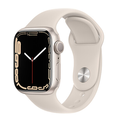 ساعت هوشمند اپل سری 7 سایز 45 با بند سیلیکون استارلایت مدل Apple Watch S7 Starlight 45mm مشابه نو