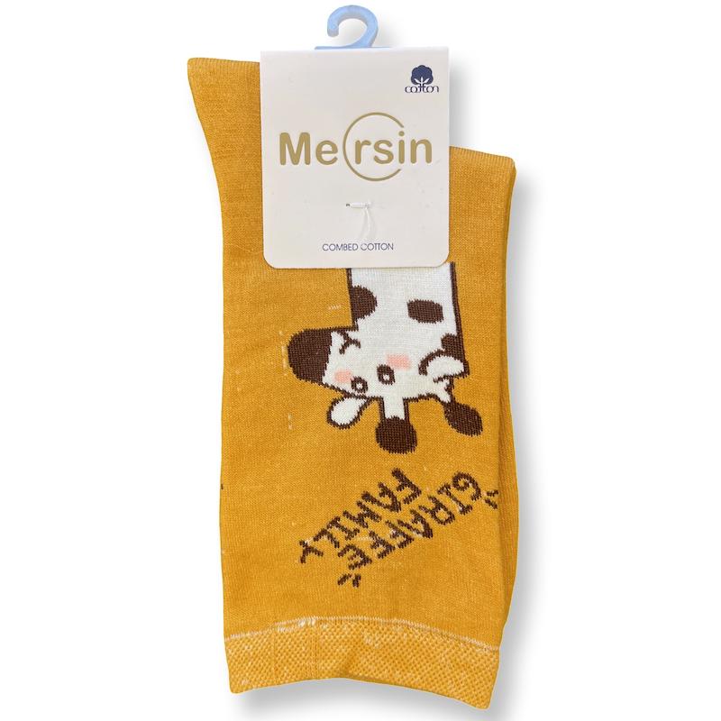 جوراب ساق دار زنانه فانتزی - برند مرسین - طرح زرافه خردلی