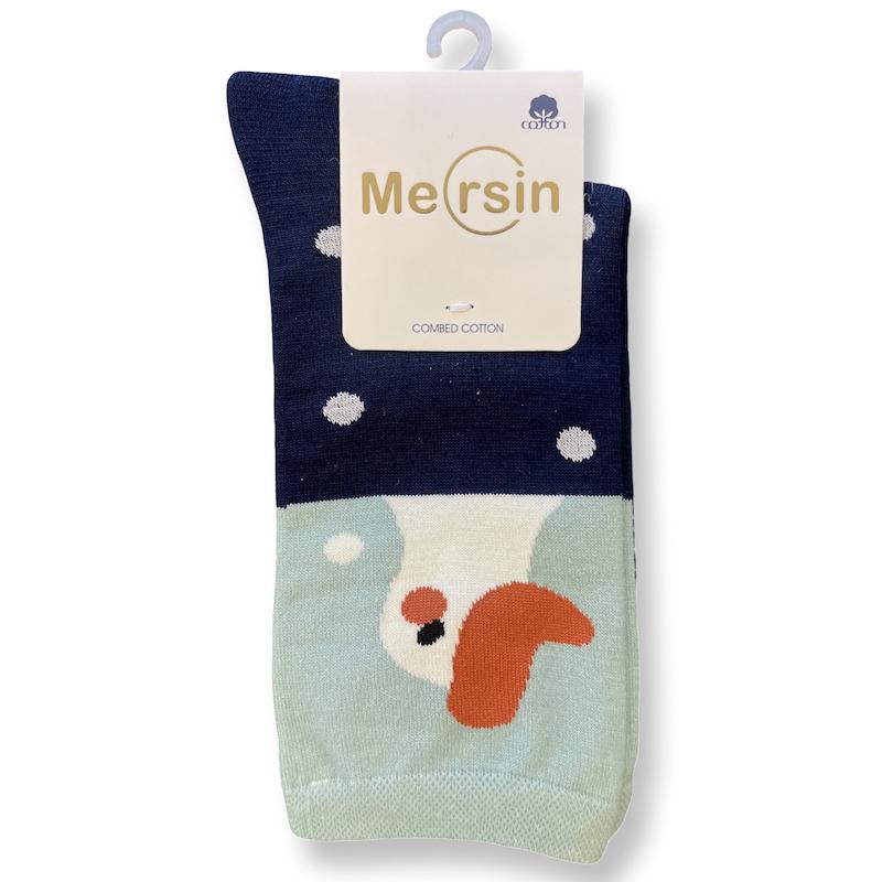 جوراب ساق دار زنانه فانتزی - برند مرسین - طرح اردک سرمه ای سبز