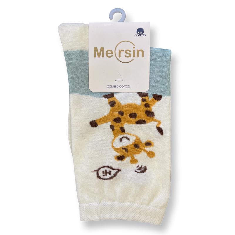 جوراب ساق دار زنانه فانتزی - برند مرسین - طرح زرافه خوشحال سفید