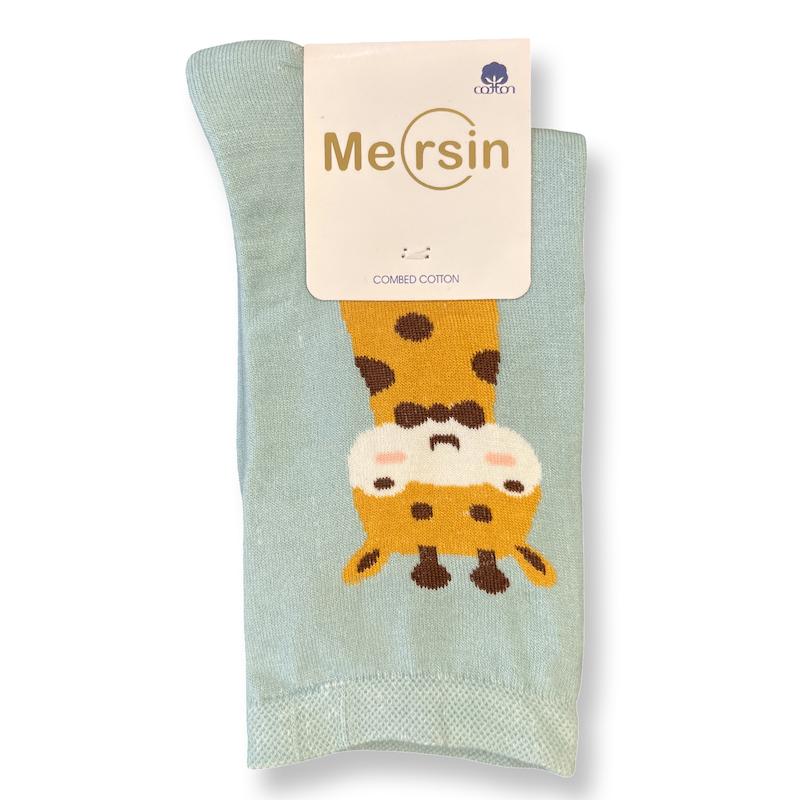 جوراب ساق دار زنانه فانتزی - برند مرسین - طرح زرافه سبز آبی