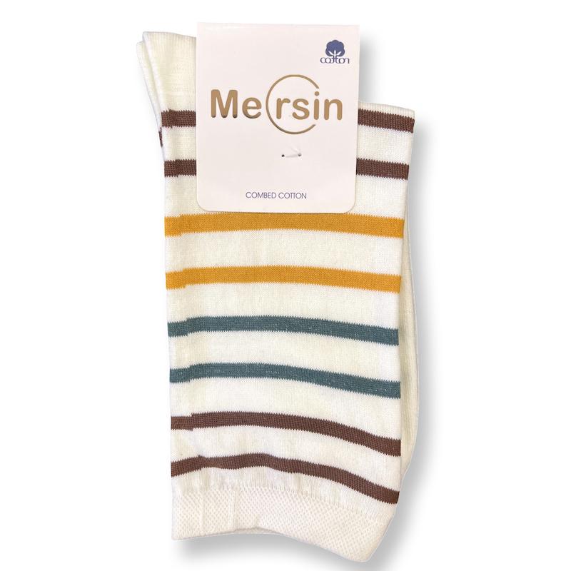 جوراب ساق دار زنانه فانتزی - برند مرسین - طرح رینگ رنگی کرم